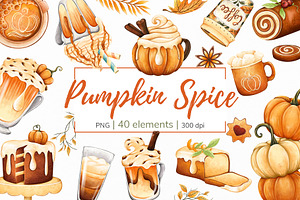 Watercolor Pumpkin spice Clipart PNG