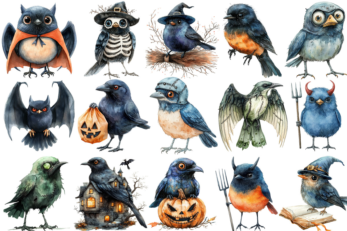 Halloween Birds Clipart, an Illustration by SinaCreation (Photo 2 of 5)