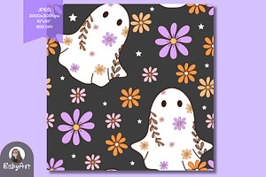 Floral Ghost Seamless Pattern