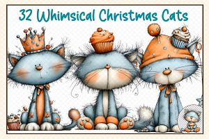 Whimsical Christmas Cats, an Illustration by cherrydesign