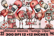 Whimsical Valentine Flamingo Clipart, an Illustration by SVGArt (Thumbnail 1 of 8)