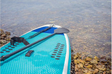 Blue sapboard with paddle and black, a Sports & Recreation Photo by Elizaveta Galitskaya