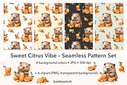 Capybara & Orange Pattern & Clipart, an Animal Illustration by GoldmoonUA (Thumbnail 1 of 5)