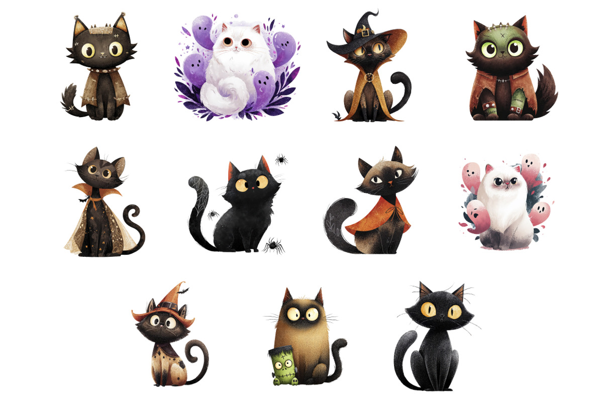 Halloween Black Cats Clipart Bundle, an Animal Illustration by InkyQueenArt (Photo 4 of 5)