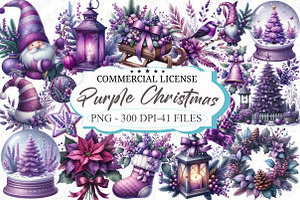 Purple Christmas Garden Clipart, an Illustration by designcity5