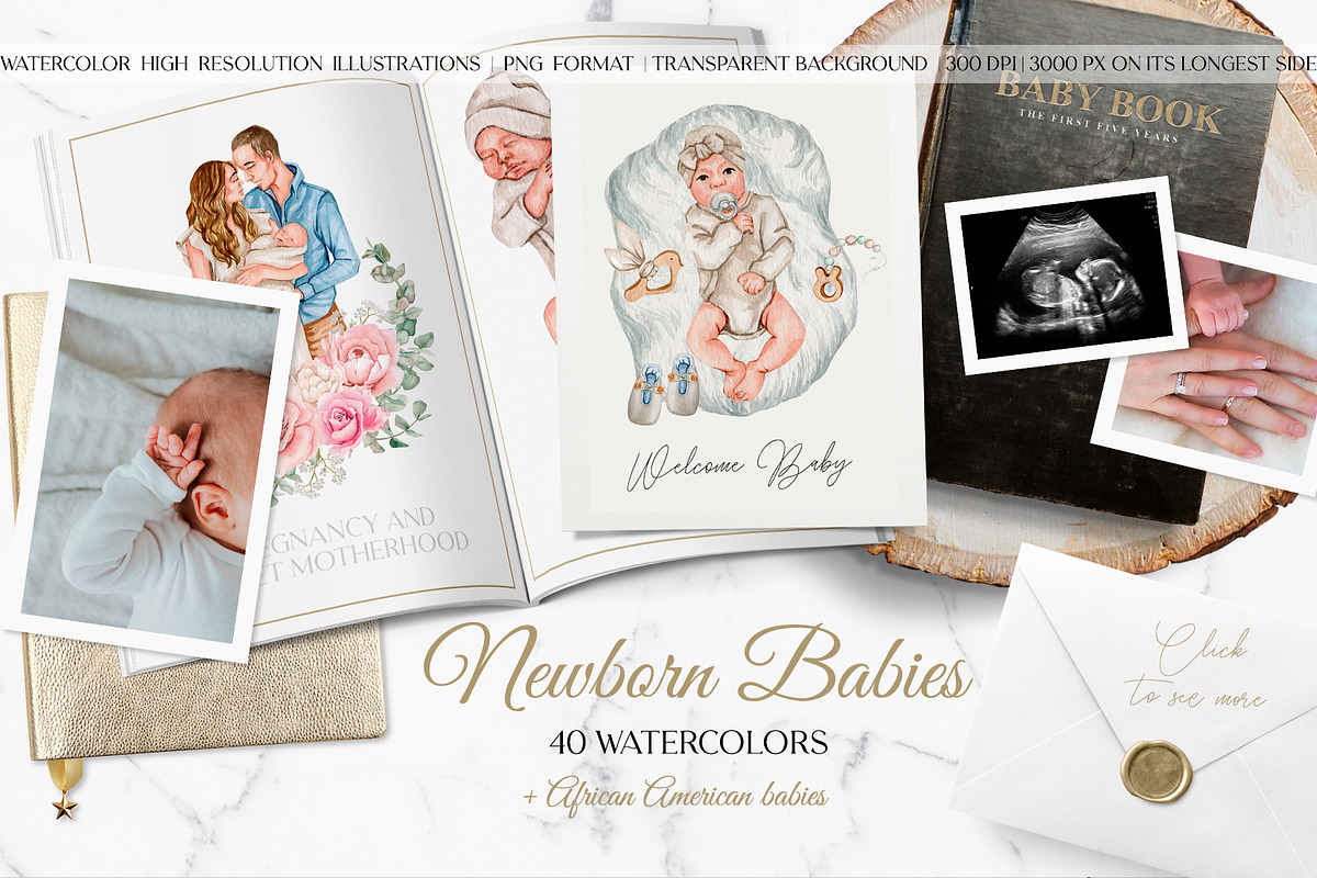 Sweet Maternity Watercolor Set, an Illustration by CrystalinaShop (Photo 6 of 10)