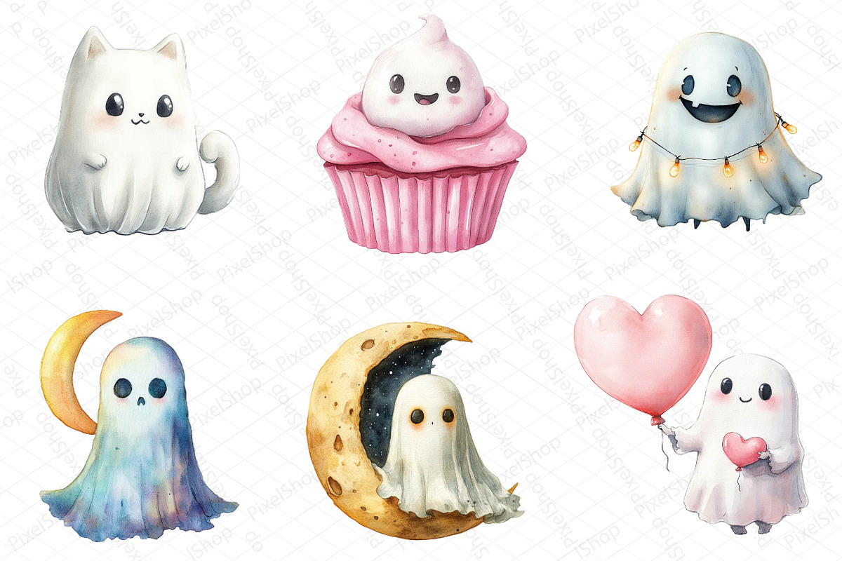 Cute Ghost Halloween Clipart, an Illustration by DreamPrint404 (Photo 2 of 5)
