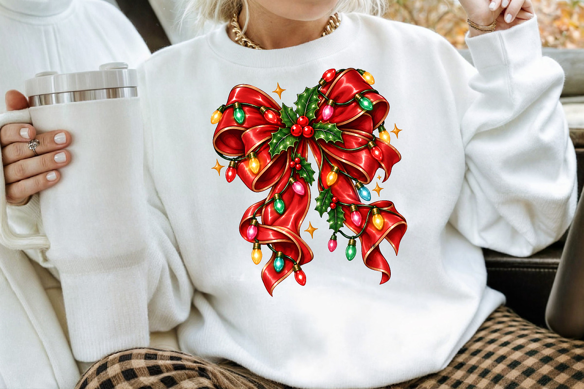 Red Bow Christmas Lights Sublimation, a Seasonal Illustration by Creative Art (Photo 3 of 3)