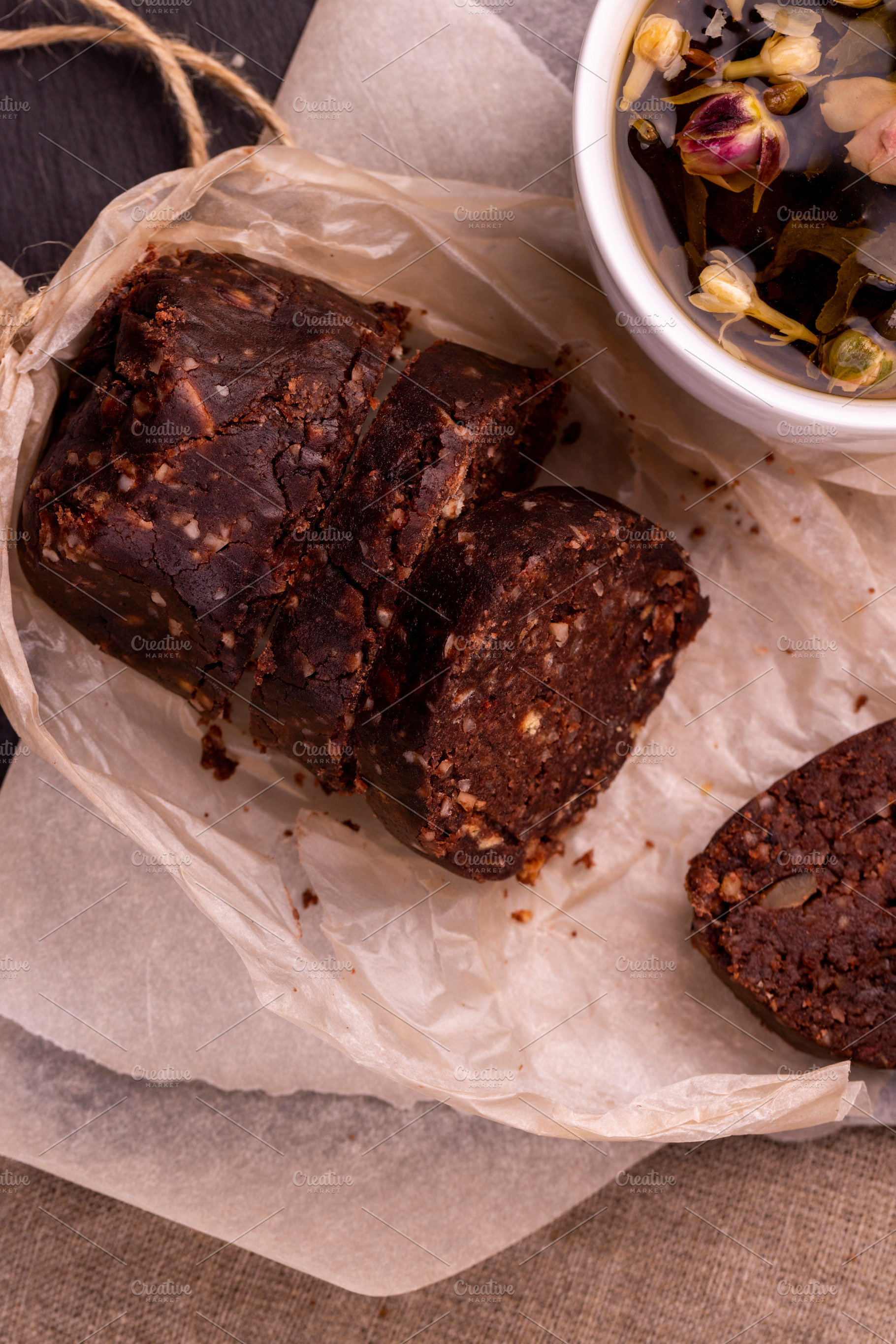 chocolate mass made from butter with the addition of cocoa and peanuts with coo, a Photo by MyPhotos