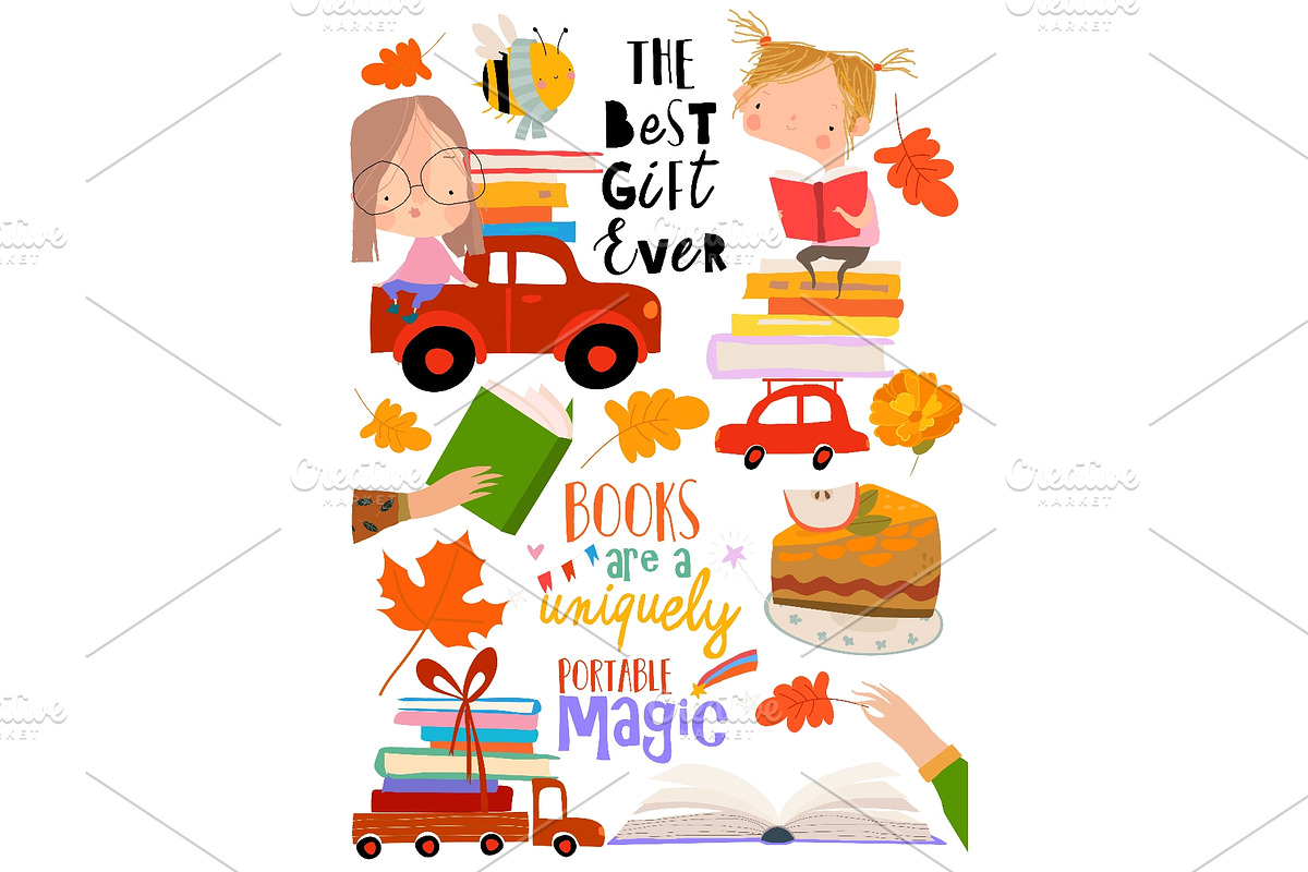 Cartoon Set With Funny Kids reading, a Person Illustration by Maria Starus (Photo 1 of 3)