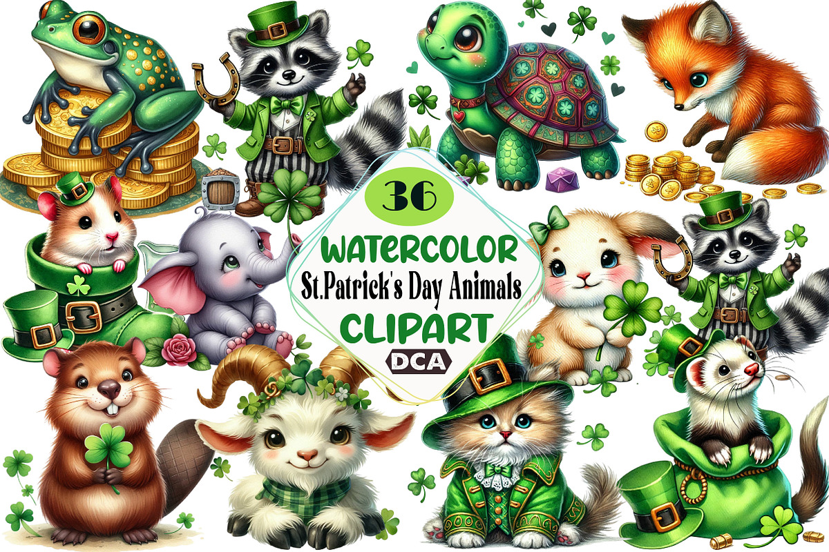 St.Patrick's Day Animals Clipart Bun, an Illustration by DreamCafeArt (Photo 1 of 3)