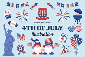 4th July Vector Illustrations Set, an Object Graphic by DesignerCandies