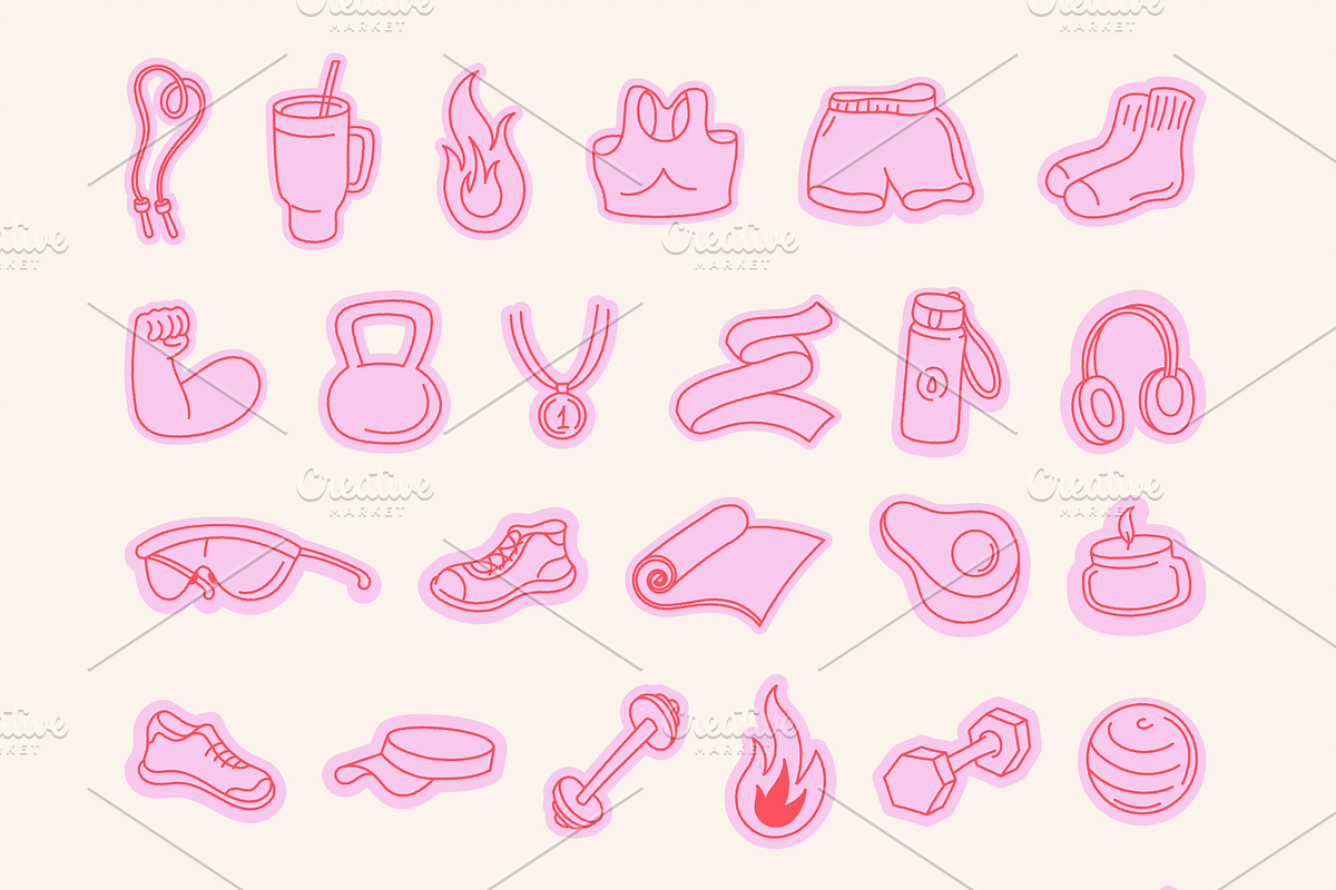 Fit girl era. Vector fitness doodles, an Object Graphic by venimo (Photo 10 of 13)