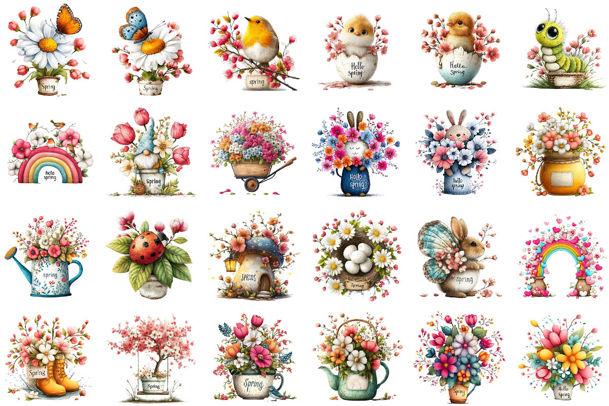 Whimsical Spring Clipart, an Illustration by designcity5 (Photo 2 of 5)