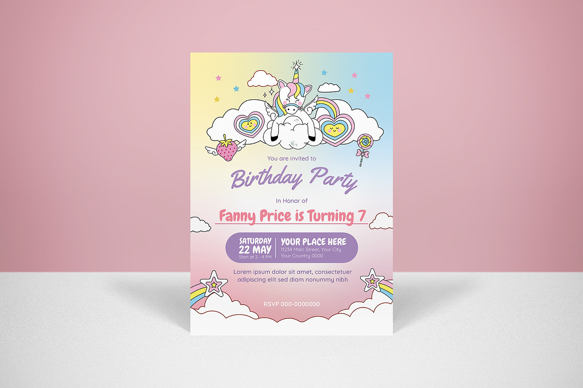 Unicorn Birthday Party Invitation, an Invitation Template by graphicook (Photo 1 of 3)