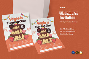 Strawberry Cake Birthday Invitation, an Invitation Template by Esensifiksi.studio