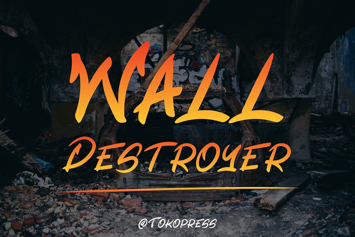 Wall Destroyer - Action Font, a Script Font by TokoPress (Photo 1 of 10)