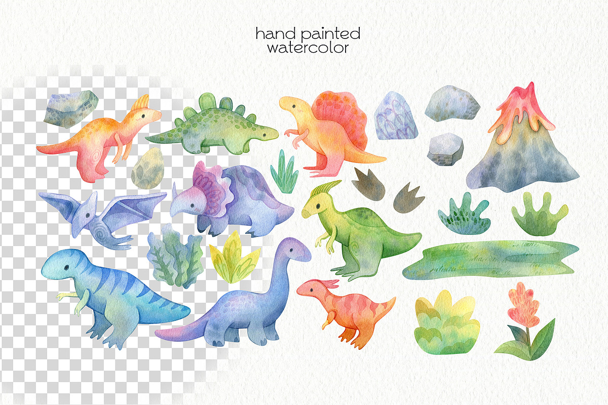 Watercolor Dinosaurs Clipart, an Illustration by OllyKo Art (Photo 3 of 4)