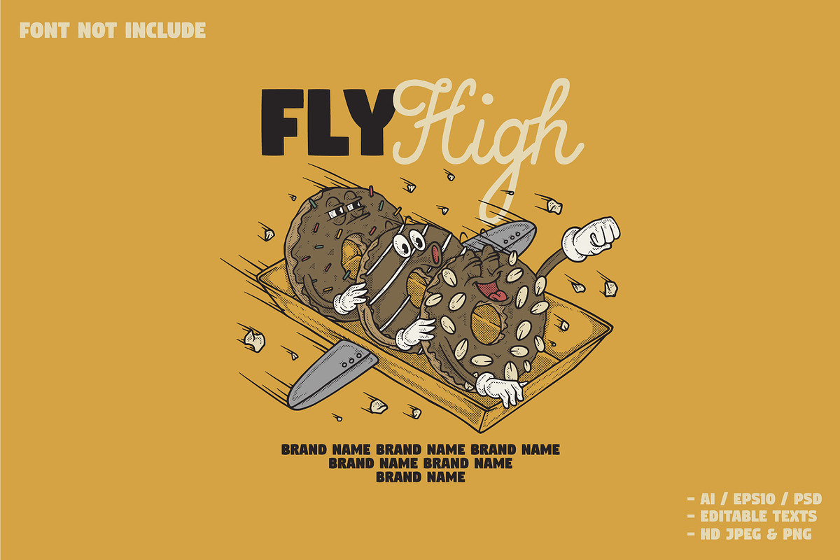 retro flying donuts mascots, a Branding & Logo Template by Judsart