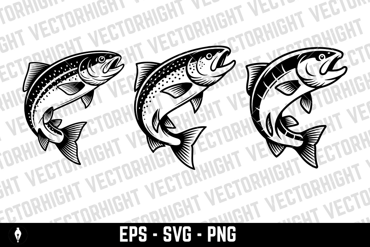 vector icon of a jumping salmon, an Animal Illustration by Vectorhight (Photo 3 of 5)