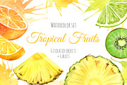 Watercolor Tropical Fruits set, a Graphic by Akvarelldesign (Thumbnail 1 of 3)