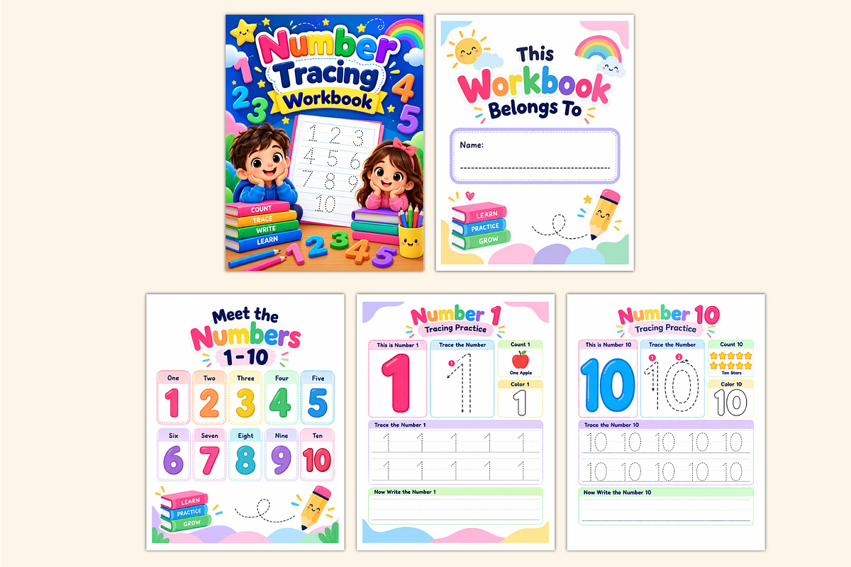 Number Tracing Workbook, a Stationery Template by Shumaya (Photo 2 of 4)