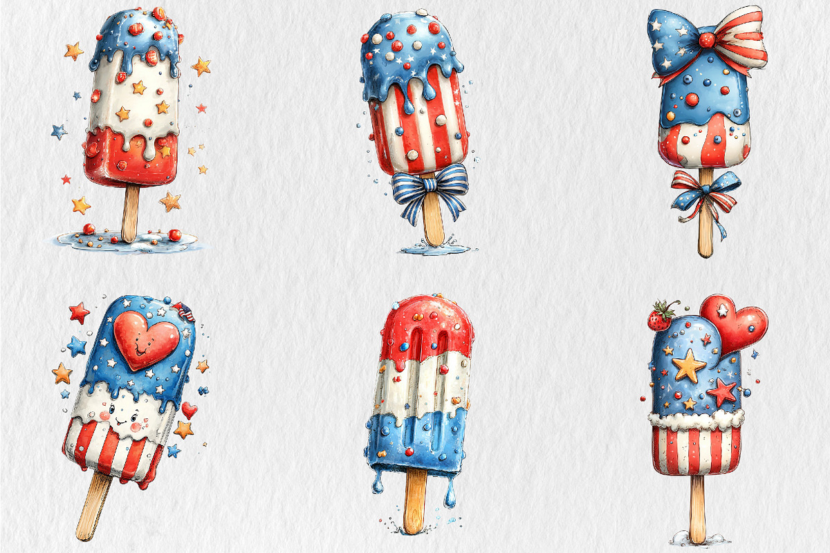 Whimsical Patriotic Ice Cream Clipar, a Seasonal Illustration by Rose Art (Photo 3 of 6)