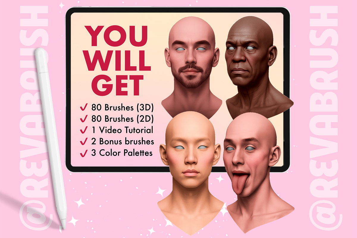 Procreate Male Head Portrait brushes, a Brush Add-On by Revabrush (Photo 2 of 9)