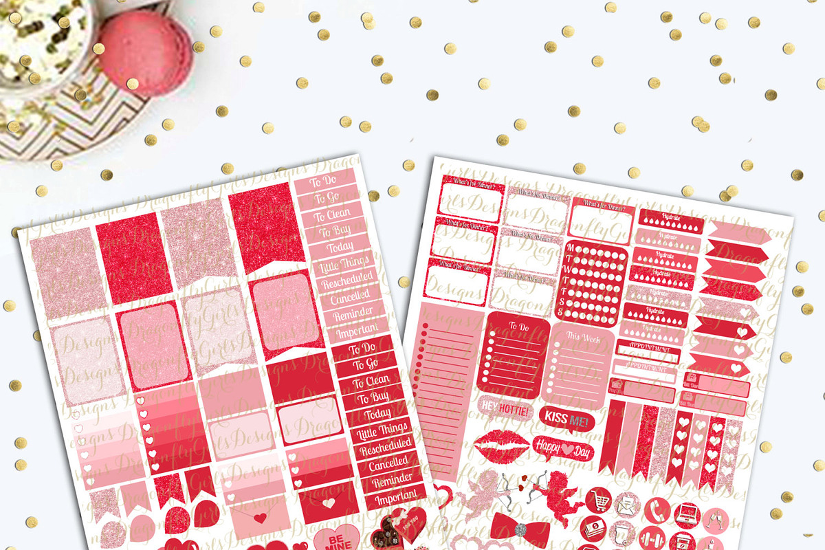 Valentine Mini Kit Printable Sticker, a Graphic by Dragonfly Girls Designs