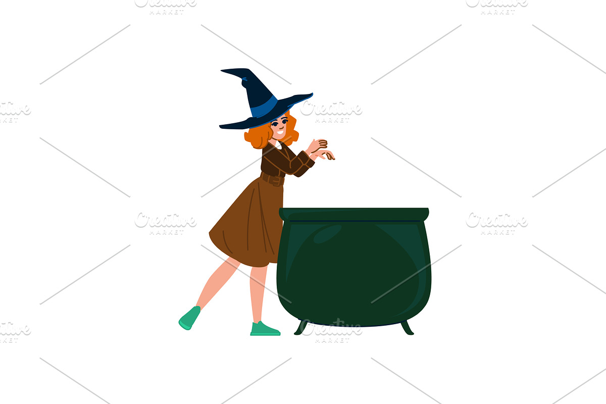 Young witch preparing a magic potion, an Illustration by pikepicture