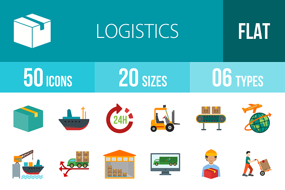 50 Logistics Flat Colorful Icons