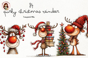 Quirky Christmas Reindeer Clipart, a Seasonal Illustration by Nicolle's Colorful Art