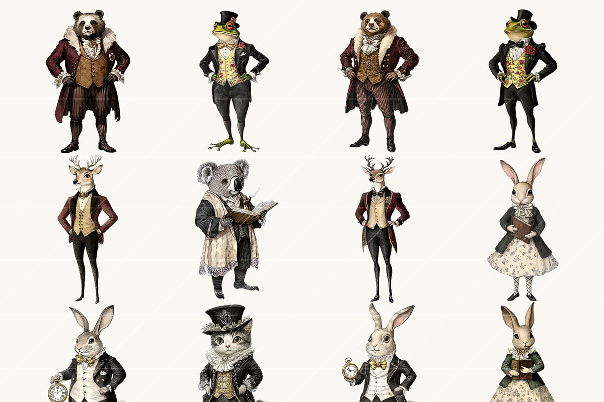 Victorian Whimsical Animal Clipart, an Animal Illustration by BusyDaydesign (Photo 2 of 9)