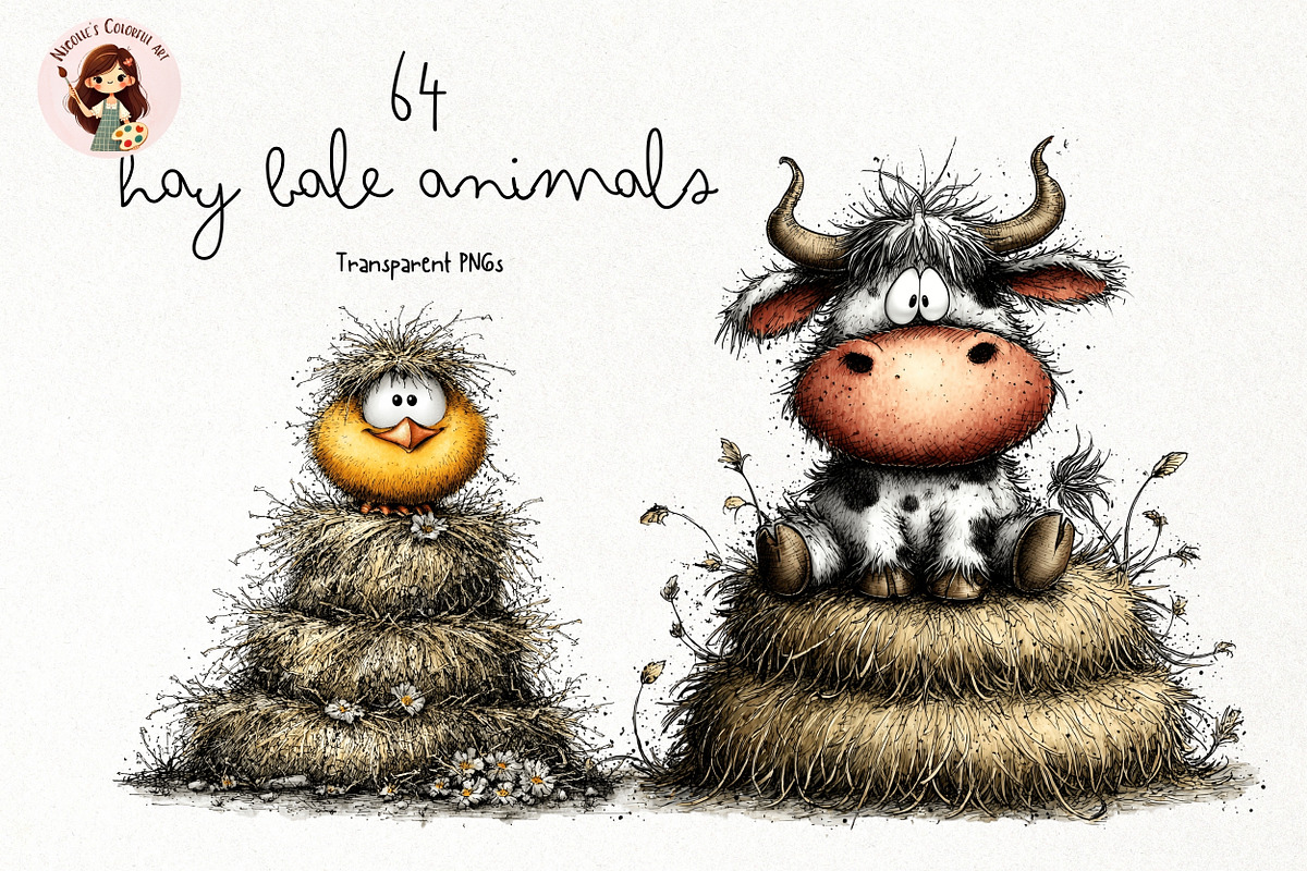 Hay Bale Animals Watercolor Clipart, an Animal Illustration by Nicolle's Colorful Art (Photo 1 of 6)