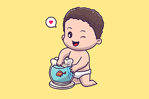 Cute Baby Boy Play Fish In Aquarium, a Person Illustration by Catalyst Labs