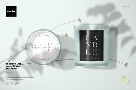 Frosted Glass Candle Label Mockup, a Merchandise Mockup by creatsy5