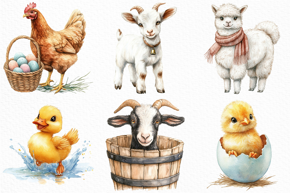 Cute Farm Animals Clipart, an Illustration by Craft Nest (Photo 3 of 6)