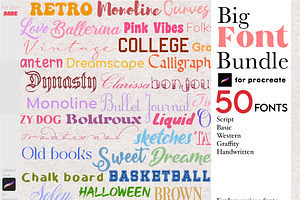 Procreate Font Bundle 50 Text Fonts, a Plug-in Add-On by ArtPrintBabe