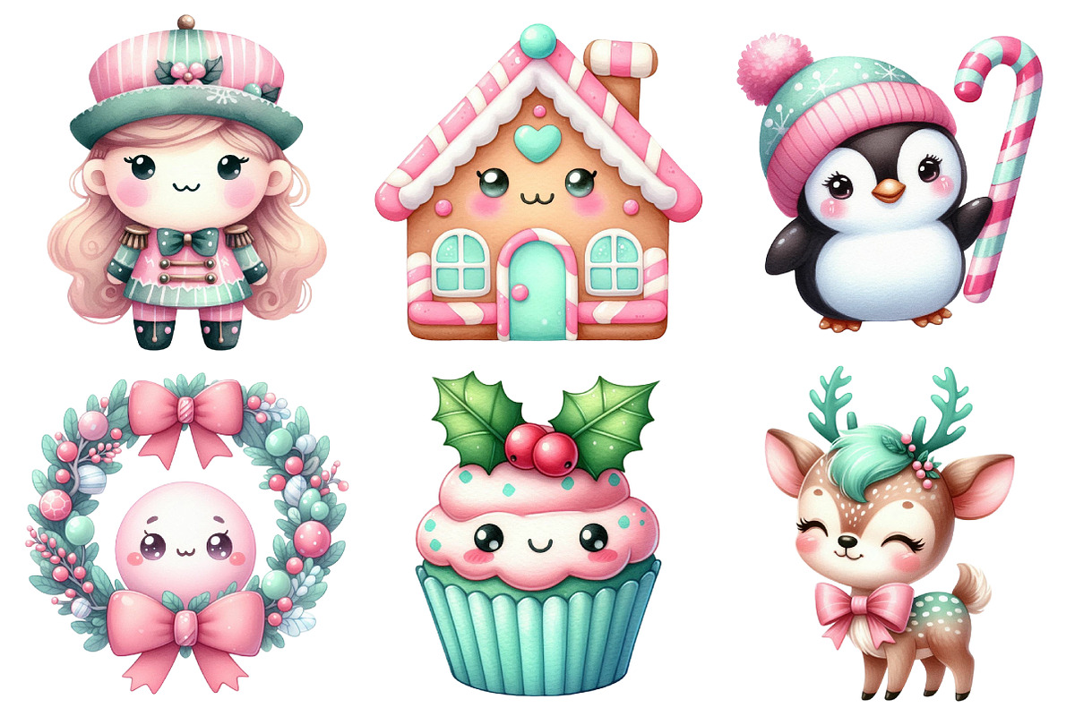 Kawaii Pink Mint Christmas Clipart, an Illustration by Daily.Designs (Photo 3 of 5)