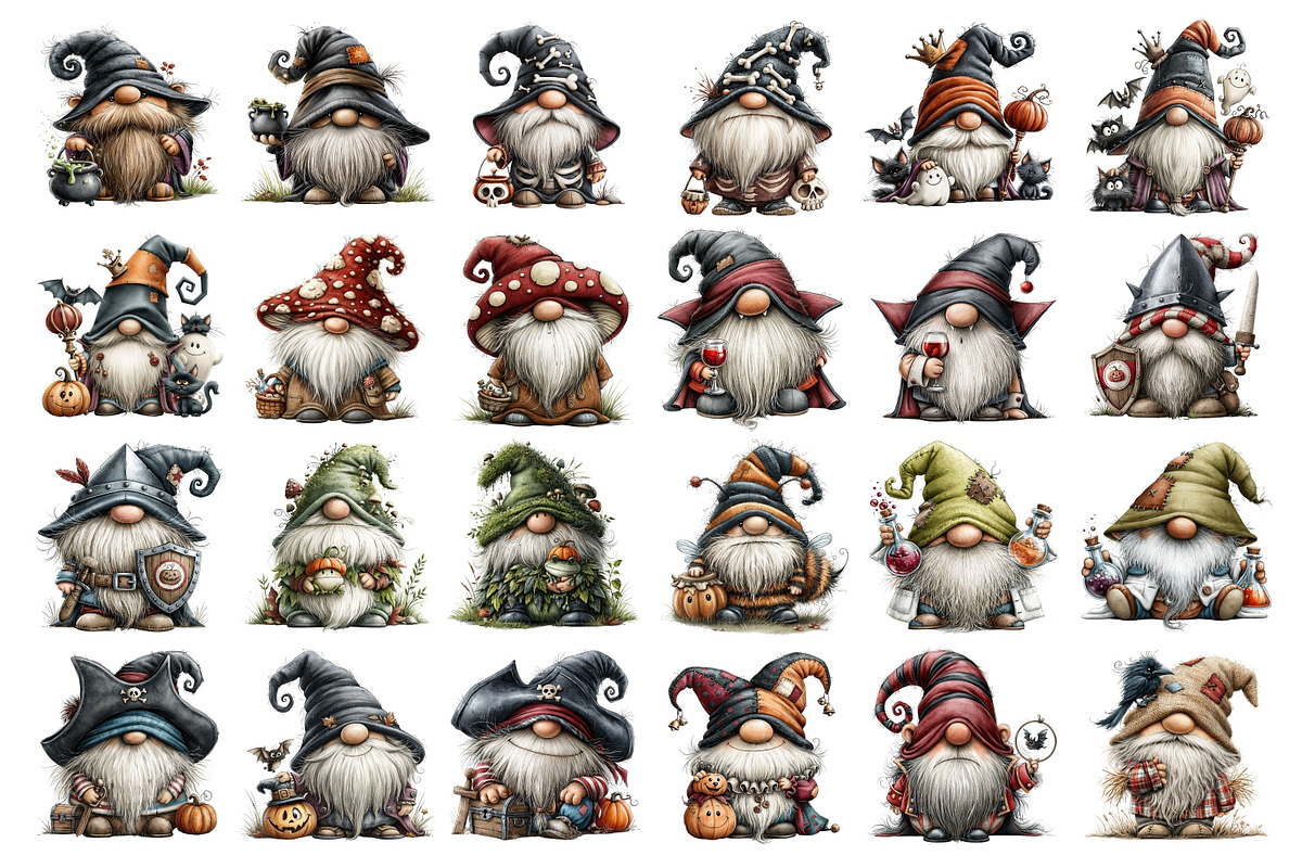 Whimsical Halloween Gnomes Clipart, a Seasonal Illustration by Nicolle's Colorful Art (Photo 2 of 4)