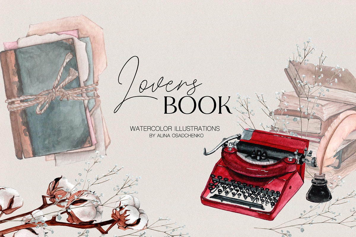 Book Lovers - watercolor set, an Illustration by CrystalinaShop (Photo 1 of 4)