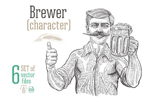 Brewer with mug beer, a Food Illustration by Countryside life