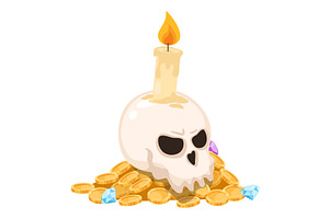 Human skull on pile of gold coins, an Object Illustration by Vectorbuum