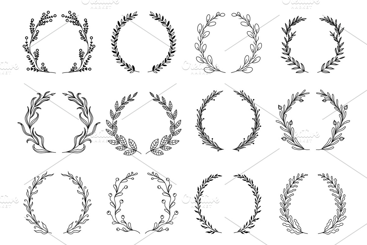 Hand Drawn Branch Wreathes Pack, a Decorative Illustration by alexdndz (Photo 3 of 6)
