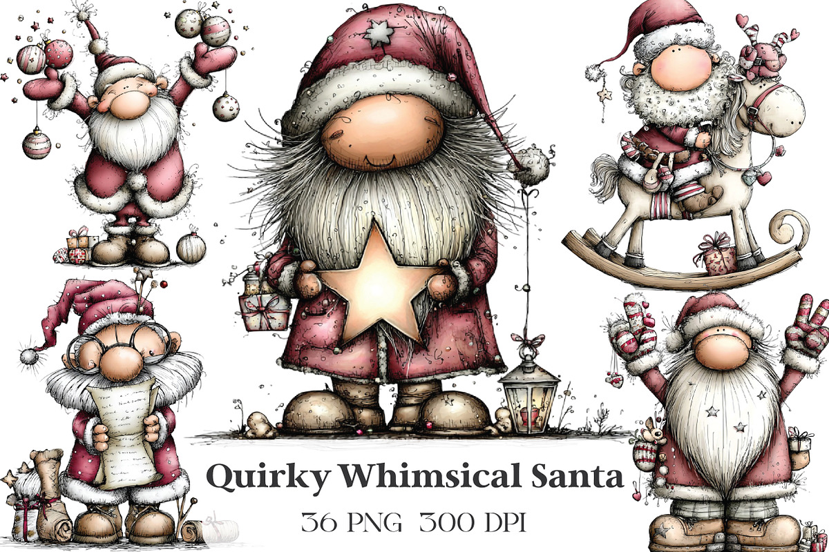 Quirky Whimsical Santa Clipart, an Illustration by CraftArtStudio (Photo 1 of 6)