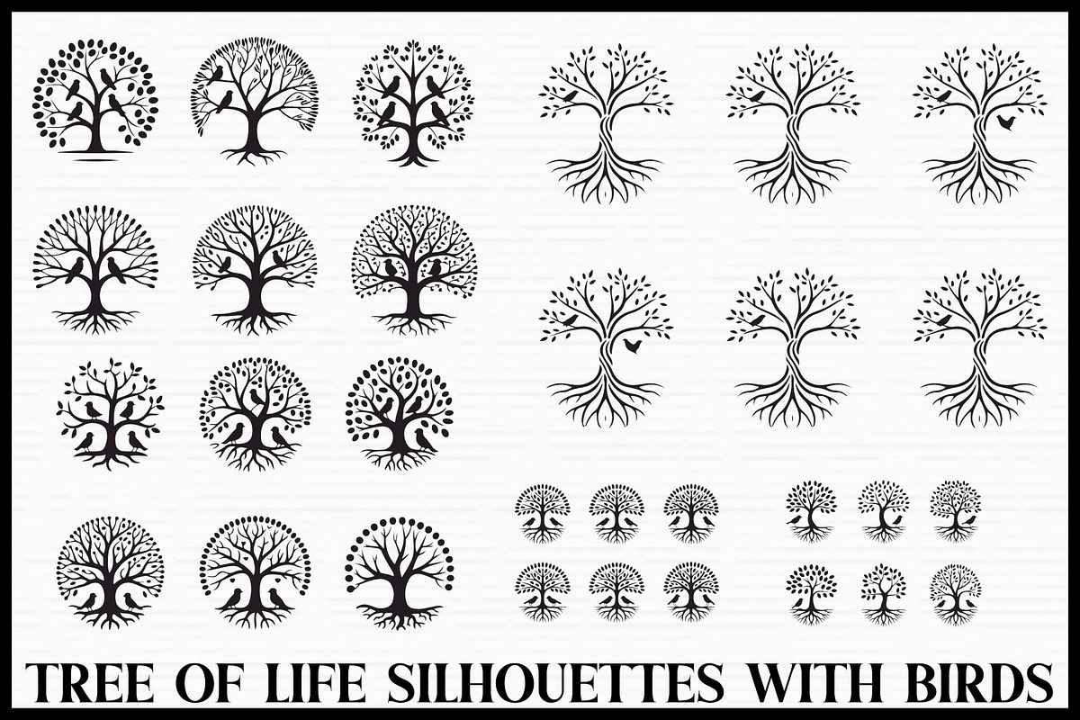 Tree of Life with Birds Set, an Illustration by jahid234