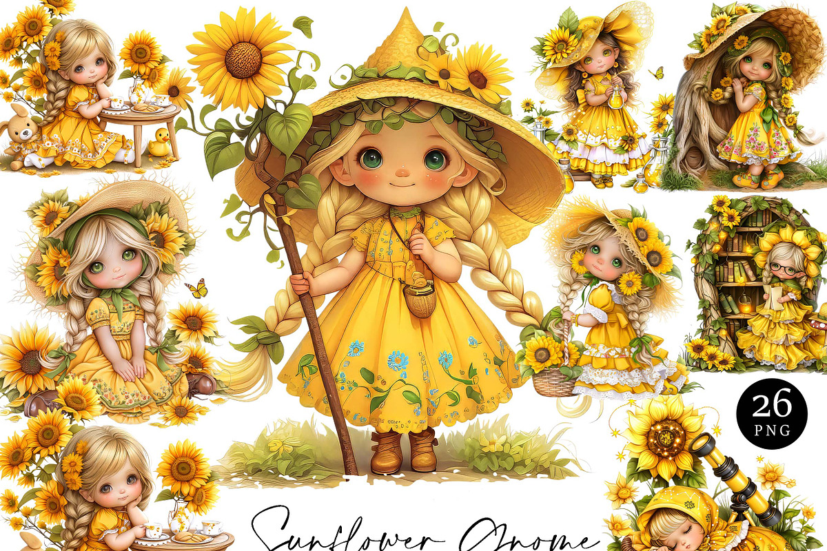 Cute Little Girl Gnome and Sunflower, a Person Illustration by Design Scotch (Photo 1 of 8)