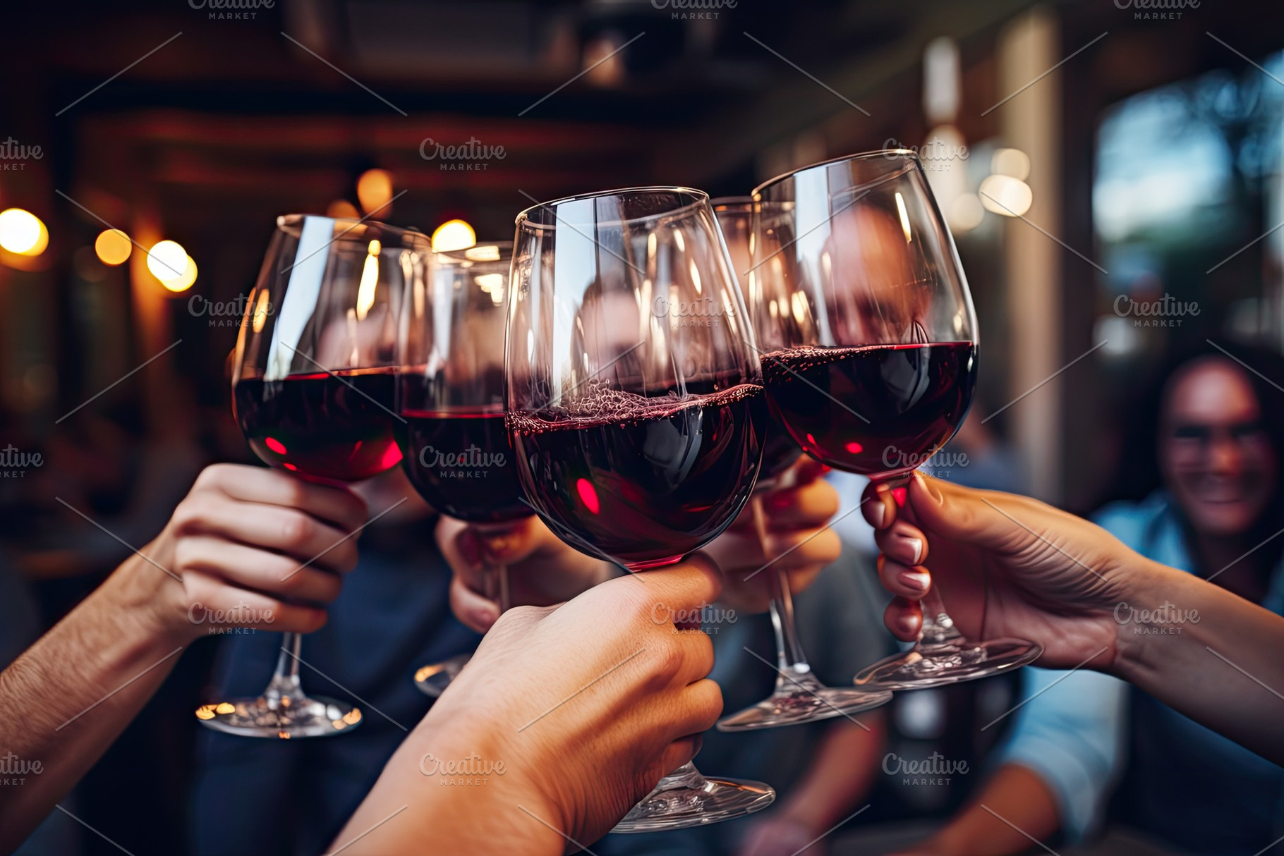Group of friends toasting with red w, a Photo by Iftikhar Alam