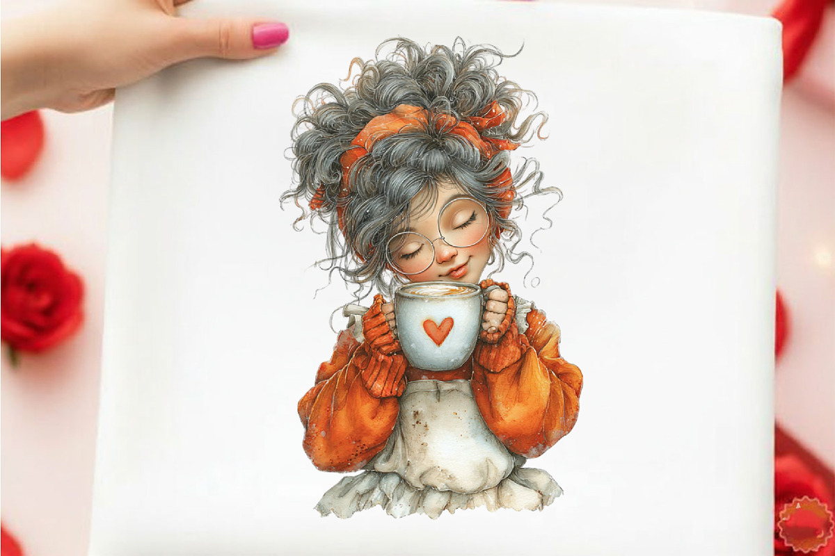 Whimsical Valentine Coffee Girl Clip, an Illustration by designcity5 (Photo 4 of 5)