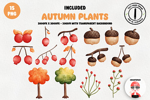 Autumn Watercolor Clipart, Fall